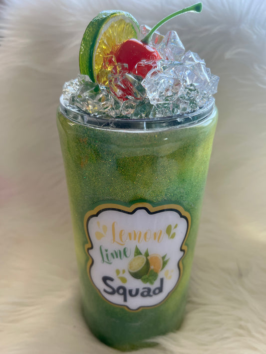 Lemon Lime Squad Glitter Tumbler with Topper